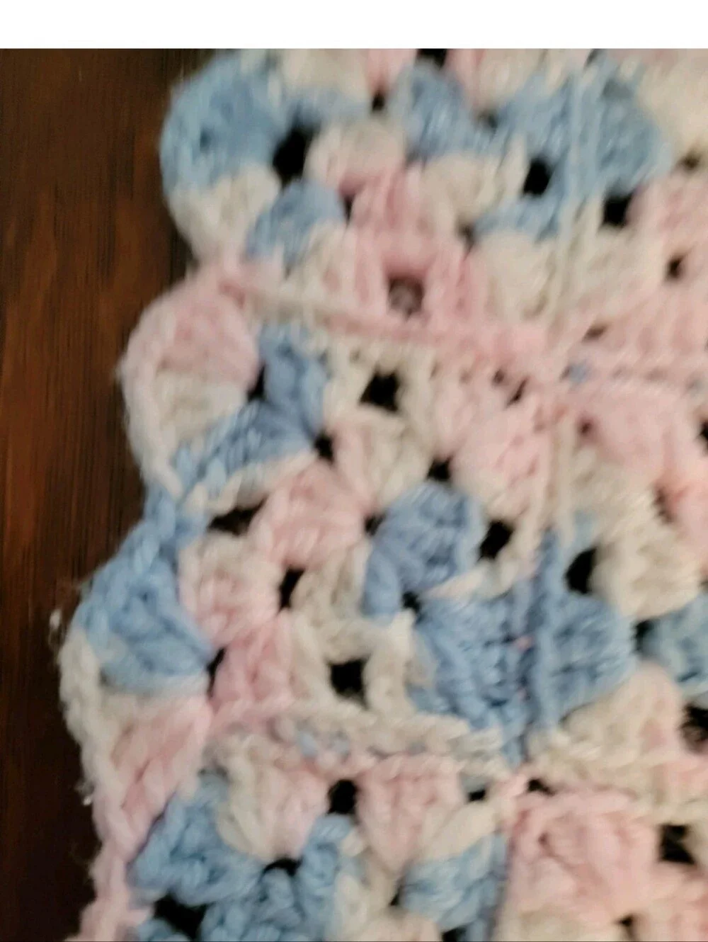 Handmade Pastel Crochet Baby Blanket - Blue White & Pink